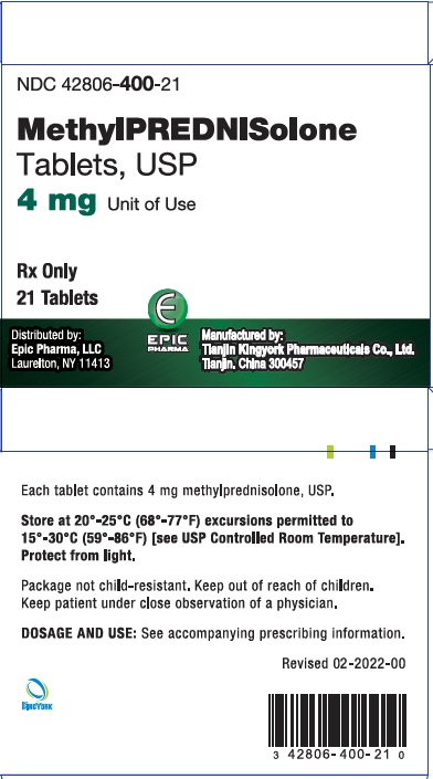 Methylprednisolone 4 mg Tablet 21 Tablets by Epic Pharma  ID 42806-0400-21